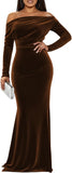 Off The Shoulder Velvet Formal Dresses Mermaid Long Sleeve Wedding Guest Dress Wrap Evening Dress