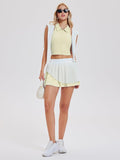 Airfree Tennis Skirt Sets for Women Outfits Lapel Collar Sleeveless Vests Patchwork Pleated Skirt Sets