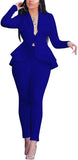 Aro Lora Women's 2 Piece Outfit Casual Solid Open Front Blazer and Pencil Pant Suits Set