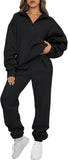 AUTOMET Women's Sweatsuits 2 Piece Outfits Lounge Sets Long Sleeve Half Zip Pullover and Baggy Sweatpants with Pockets