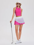 Airfree Tennis Skirt Sets for Women Outfits Lapel Collar Sleeveless Vests Patchwork Pleated Skirt Sets