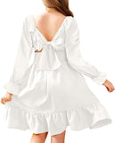 Arshiner Girls Dresses Long Sleeve Tie Back Fall Winter Off Shoulder Dress Kids Clothes