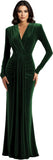 Long Sleeve Velvet Bridesmaid Dress with Tie 2026 V Neck Mermaid Maxi Formal Evening Dress AS010