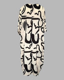 CHICME Women's 2 Piece Outfits 2025 Abstract Print Batwing Sleeve V Neck Top with High Slit and Loose Wide Leg Pants Set