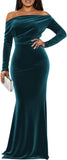 Off The Shoulder Velvet Formal Dresses Mermaid Long Sleeve Wedding Guest Dress Wrap Evening Dress