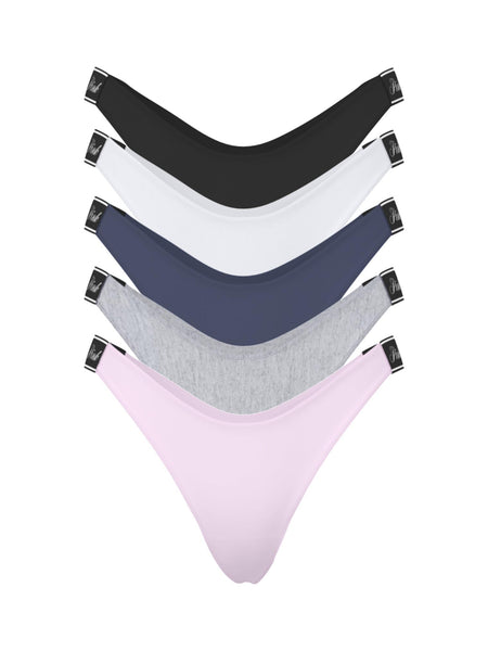 Victoria's Secret PINK Cotton Logo Thong Panty Pack, Panties for Women, Fall Basic Pack, M