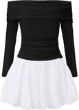 EXARUS Girls Dress Off The Shoulder Bodycon/Bubble Long Sleeve Teen Ruched Homecoming Dance Party Prom Tween Dresses