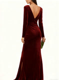 2026 V Neck Long Sleeve Bridesmaid Dresses for Women Velvet Pleated Corset Formal Gown SH005