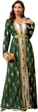 Middle Eastern Modest Maxi Dress - Muslim Moroccan Kaftan Abaya for Women Gold Embroidered Eid Dress Islamic Traditional Wear
