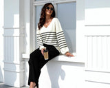 ETCYY NEW Womens 2 Piece Outfits Sweater Lounge Set Casual V Neck Knit Pajama Set Long Sleeve Top Wide Leg Pants Loungewear