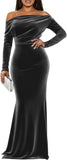 Off The Shoulder Velvet Formal Dresses Mermaid Long Sleeve Wedding Guest Dress Wrap Evening Dress