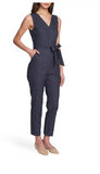Vince Camuto Sleeveless Faux-Denim Belted Jumpsuit, Size 4