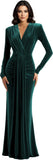 Long Sleeve Velvet Bridesmaid Dress with Tie 2026 V Neck Mermaid Maxi Formal Evening Dress AS010