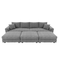 104.3 ' Plush Corduroy 4-Seat Sofa, Modern Comfy Upholstered Sofa Cloud Couch, Deep Seat Couches with Soft Pillows and 3 Ottomans, Convertible Sofa Lounge Chair, for Living Room,Apartment,Office,Grey