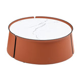 31.5" Coffee Table, Marble Top and Orange Saddle Leather Body