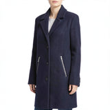 Calvin Klein Womens Boucle 3 Wool Coat with Button Closure, Indigo, Medium