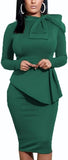 Women's Peplum Bodycon Long Sleeve Wear to Work Dresses Bow Party Club Ruffle Formal Cocktail Pencil Dress