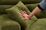105' Modula Compression Sponge L-Shaped, Chesterfield-Inspired Design, No-Assembly Chenille Couch, 30D High-Density for Living Room, Bedroom, Apartment.Green.