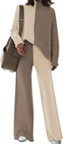 Fixmatti Women's Sweater Set High Neck Long Sleeve Top and Wide Leg Pant 2 Piece Lounge Set