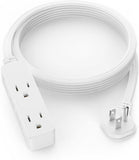 Flat Plug Extension Cord with 3 Outlets - 10 ft White Low Profile Indoor 3 Prong Grounded Power Strip for Home Office & Travel - 16/3 AWG, 13A/1625W