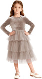 Christmas Dress Girls Velvet Tulle Puffy Long Sleeve Formal Party Dresses Princess Birthday Wedding Guest Dress