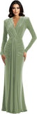 Long Sleeve Velvet Bridesmaid Dress with Tie 2026 V Neck Mermaid Maxi Formal Evening Dress AS010