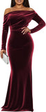 Off The Shoulder Velvet Formal Dresses Mermaid Long Sleeve Wedding Guest Dress Wrap Evening Dress