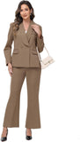 Women's Business Suit 2 Piece Set Shawl Sollar Blazer Bootcut Pants Suits for Women