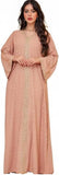 Boedaty Women Summer Muslim Abaya Dress One-Piece Embroidered V Neck Bronzing Kaftan Dress Full Length Party Dress
