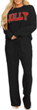 Women Pajamas Set Loungewear Ribbed Long Sleeve Top and Pants with Pockets Lounge Sweatsuit Set