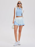 Airfree Tennis Skirt Sets for Women Outfits Lapel Collar Sleeveless Vests Patchwork Pleated Skirt Sets