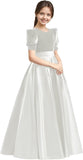 Velvet Flower Girl Dresses A-Line Pageant Princes Satin Ball Gowns with Bow Long Puffy Sleeve First Communion Dress