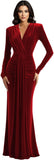 Long Sleeve Velvet Bridesmaid Dress with Tie 2026 V Neck Mermaid Maxi Formal Evening Dress AS010
