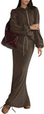 EXLURA Women 2 Piece Outfits Fall Airport Long Sleeve Hoodies Matching Long Skirt Dress Sweatsuits Lounge Sets Winter 2025