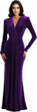 Long Sleeve Velvet Bridesmaid Dress with Tie 2026 V Neck Mermaid Maxi Formal Evening Dress AS010