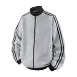 Striped Stand-Neck Preppy-Style Casual Sports Retro Jacket
