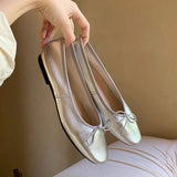 French-style Versatile Round-toe Low-cut Elegant Bow Flat Shoes