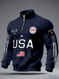 Mens Half-zip Hooded Sweatshirt With A Stand-up Collar Design