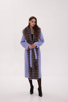 Genuine Silver Fox Virgin Wool Wrap Coat in Lavender