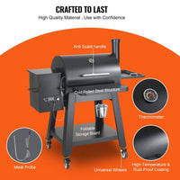 53" Heavy Duty Portable Wood Pellet BBQ Grill With Cart (SAK93641)