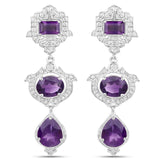 6.97 Carat Genuine Amethyst and White Topaz .925 Sterling Silver Earrings