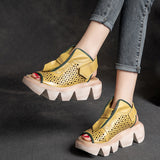Top Layer Leather Velcro Hollow Sandals for Women