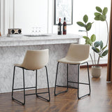 (Set of 2) Vintage Style 24-Inch Armless Industrial Faux Leather Counter Stool with Metal Legs and Footrest for Kitchen Island, Cafe, Pub, Bar Counter, Cream and Black