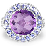 5.95 Carat Genuine Amethyst and Tanzanite .925 Sterling Silver Ring
