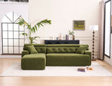 105' Modula Compression Sponge L-Shaped, Chesterfield-Inspired Design, No-Assembly Chenille Couch, 30D High-Density for Living Room, Bedroom, Apartment.Green.