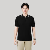 Men's Half-zip Ice Silk Knitted Lapel Vertical Striped Top