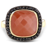 6.74 Carat Genuine Peach Moonstone and Black Spinel .925 Sterling Silver Ring