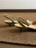2026 Summer New Women Gentle Retro Sandals, Minimalist Fashion Comfort Kitten Heel Elegant Daily Commute Shoes, Green