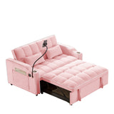 1 versatile foldable sofa bed in 3 lengths, modern sofa sofa sofa velvet pull-out bed, adjustable back and with USB port and ashtray and swivel phone stand (pink)