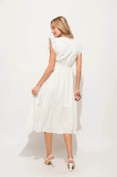 And The Why Ruffle Sleeve Front Smocked Tiered Midi Dress